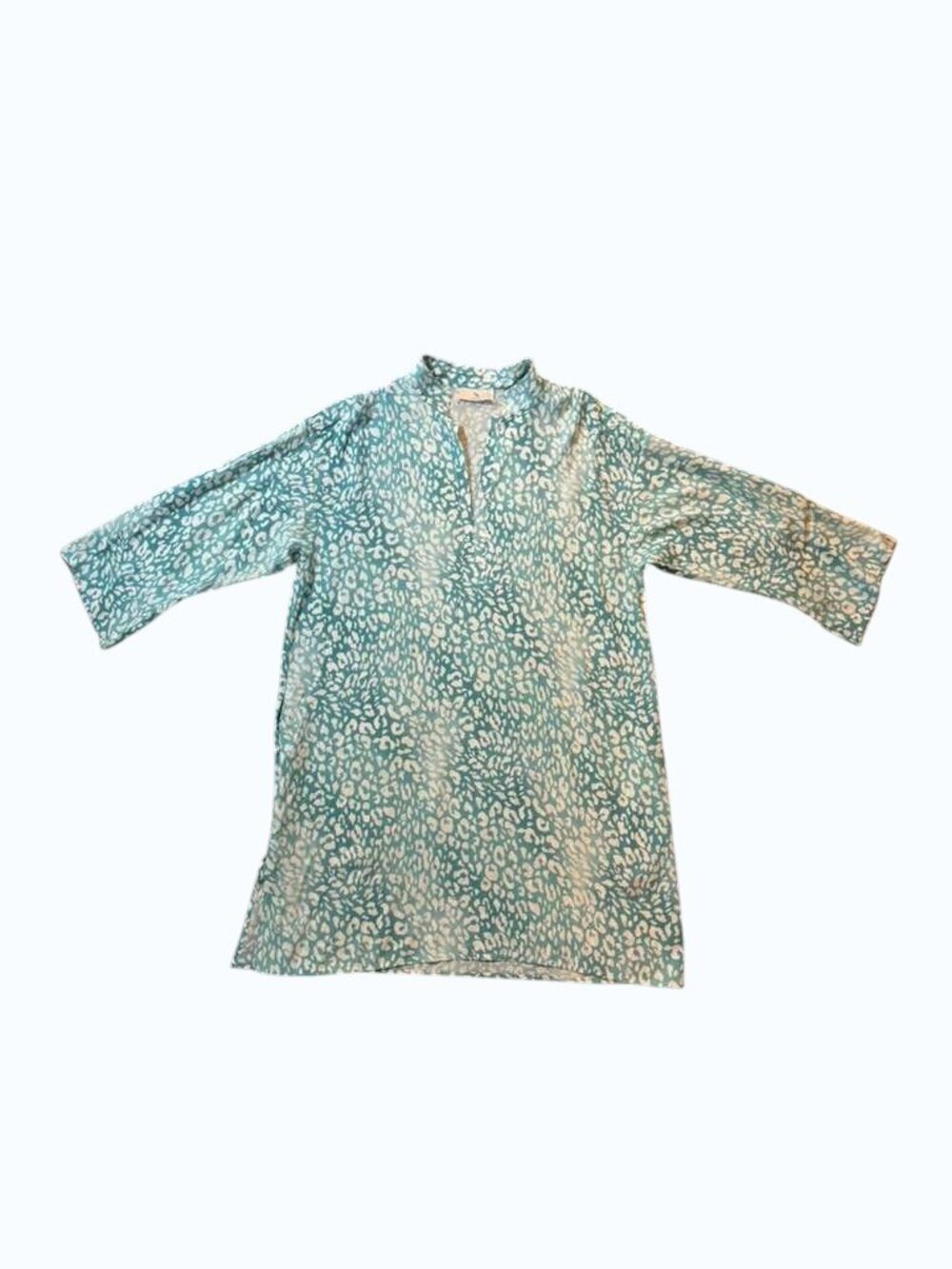 Notori Women's Tunic Dress Size L Blue White Animal Print 100% Rayon Casual
